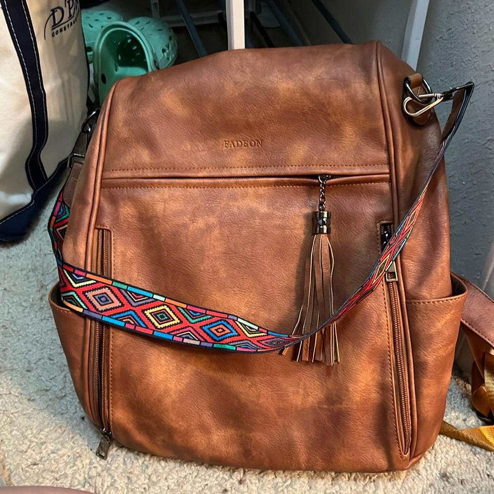Leather travel backpack